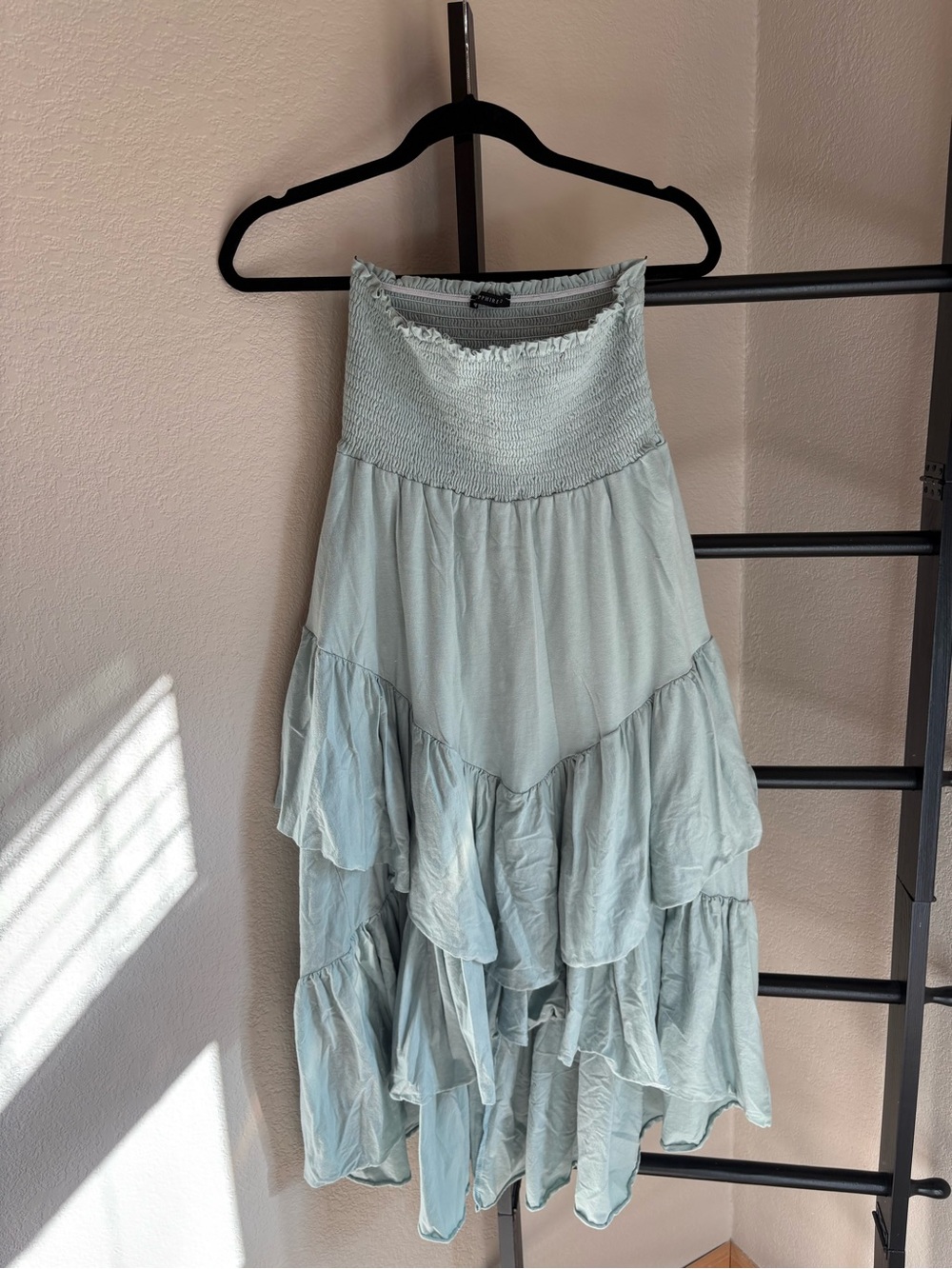 Smocked High-Low Tiered Maxi Skirt - Light Sage